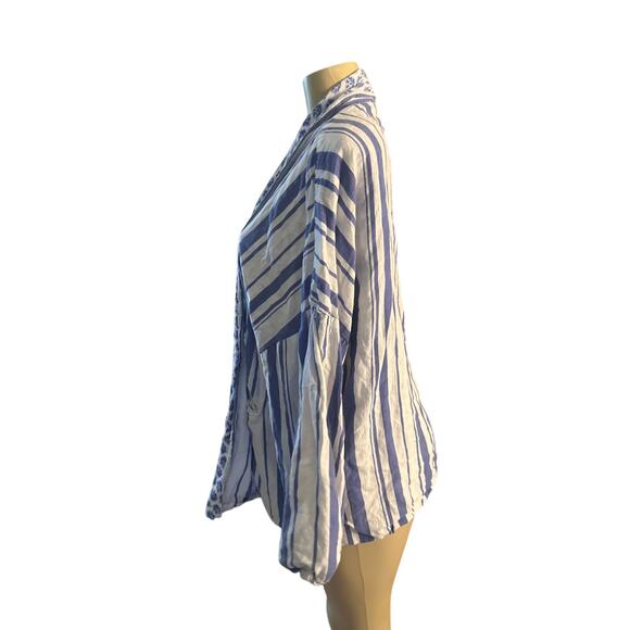 Women OS Anthropologie In Our Nature Seaside Striped Kimono Blue White Robe - Picture 3 of 6